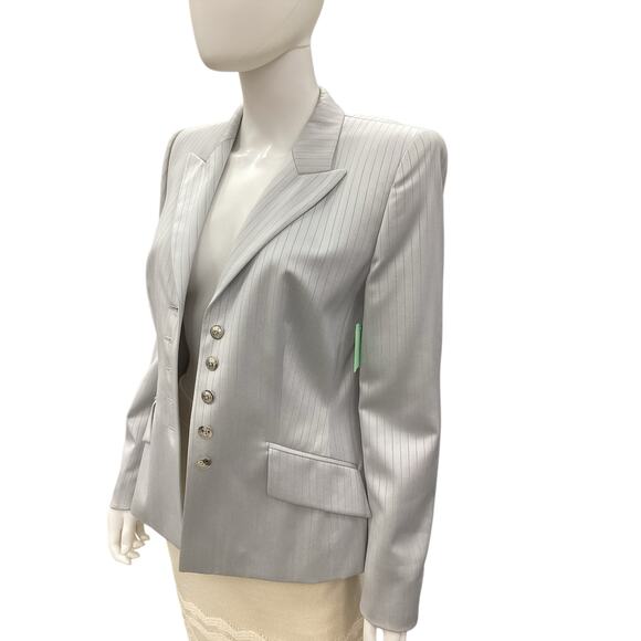 Escada Blazer Women’s Size 38 (6) New Wool Silk Rayon Blend Stripes Light Gray - Picture 3 of 10